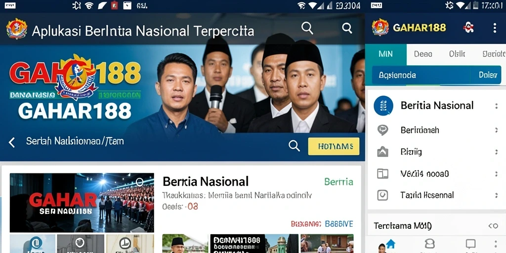 Tampilan antarmuka aplikasi GAHAR188 menampilkan berita nasional terkini.