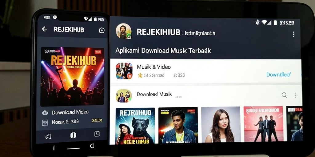 Tampilan antarmuka utama aplikasi REJEKIHUB untuk Download Musik.